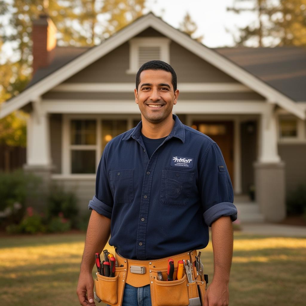 Mohamad Alfar, owner of Alfar Build & Repair, standing in front of a Granite Bay home